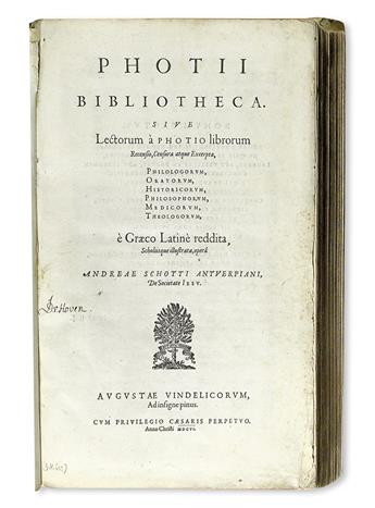 PHOTIUS, Saint, Patriarch of Constantinople. Bibliotheca; sive, Lectorum a Photio librorum recensio, censura atque excerpta.  1606